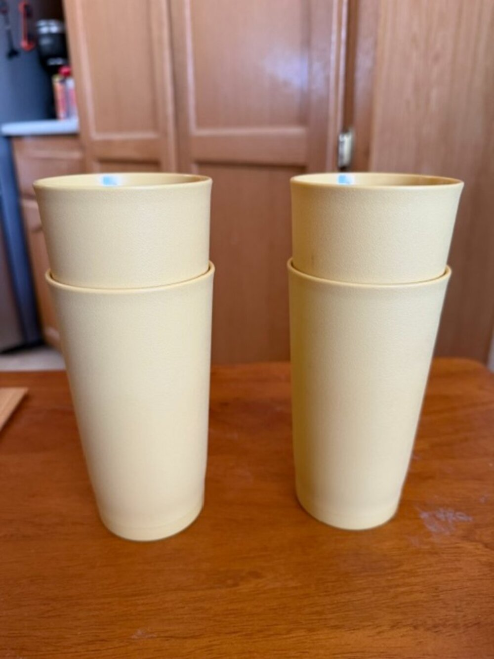 Vintage Set of 4 Tupperware Yellow Plastic Tumblers w/textured surface